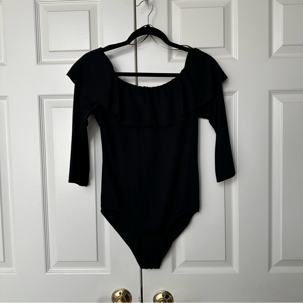 Zara Black Bodysuit with 3/4 Sleeves and Scoop Neckline